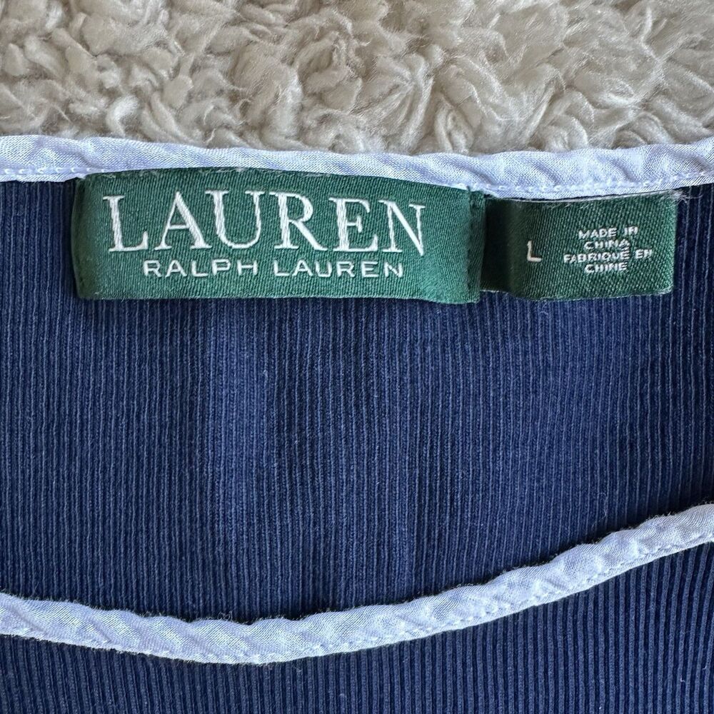 Lauren Ralph Lauren Cap Sleeve Top Womens L Ribbed Knit Nautical Preppy Shirt - Picture 3 of 11